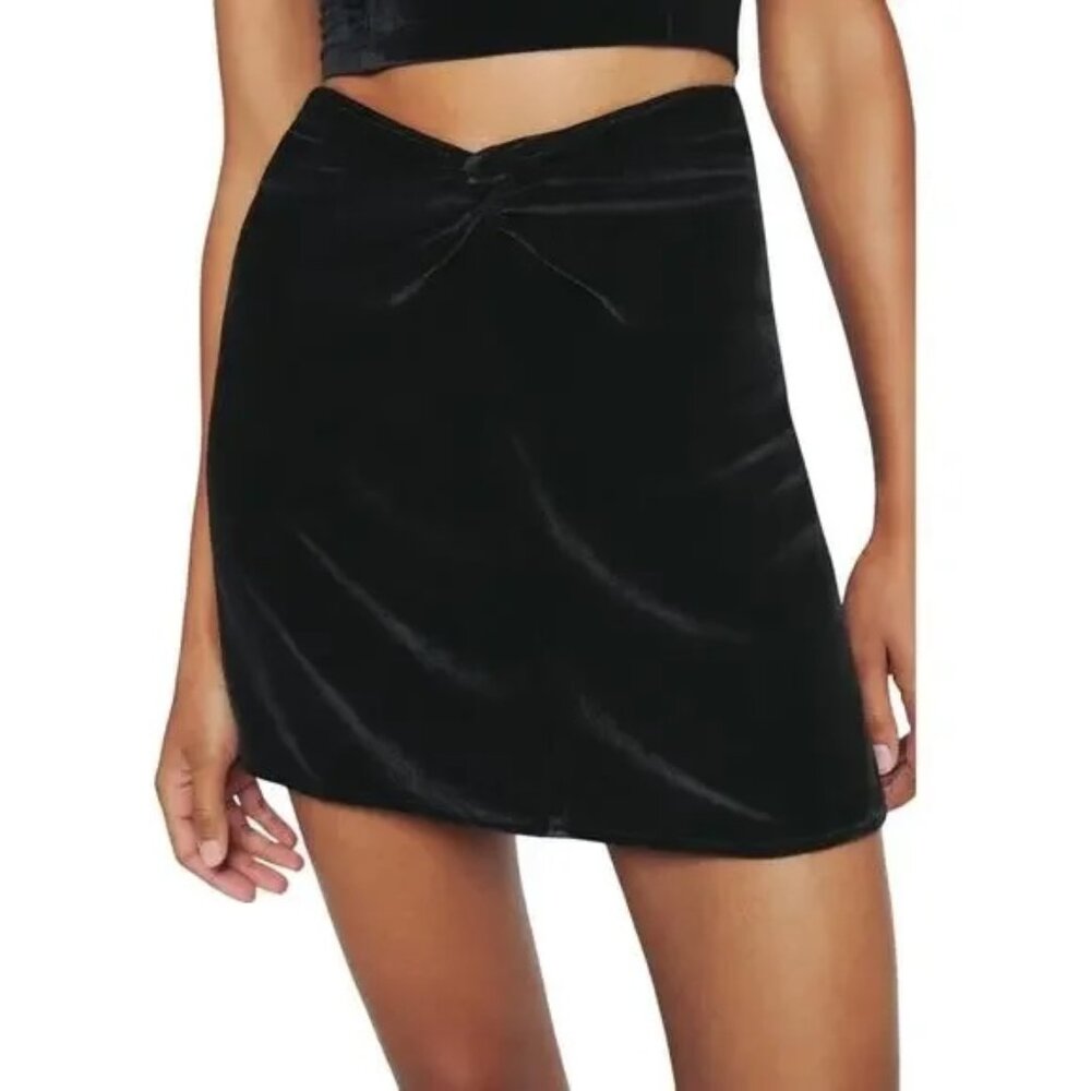 Reformation Harri Black Velvet Mini Skirt